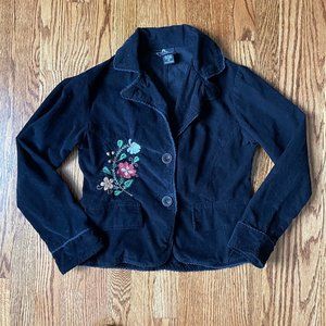 embroidered corduroy jacket with lace trim